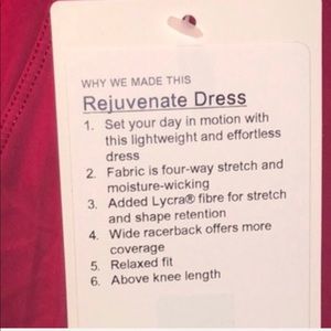 lululemon athletica Dresses - Lululemon NWT Rejuvenate Dress RUBR 8 lululemon athletica Dresses - Lululemon NWT Rejuvenate Dress RUBR 8